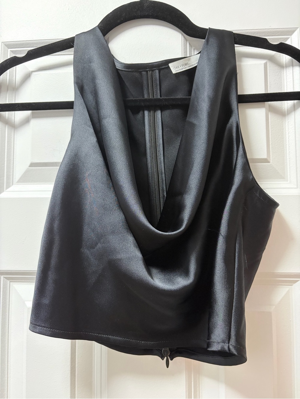 OAK + FORT Black Satin Cowl-Neck Camisole